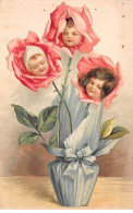 Fantaisie - N°86458 - Portraits De Bébés Dans Des Roses - Carte Gaufrée - Bébés