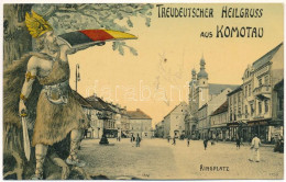 T2/T3 1910 Chomutov, Komotau; Treudeutscher Heilgruss! Ringplatz. R. Liesch / Square. German Patriotic Propaganda Montag - Non Classés