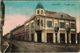 T3/T4 1920 Unhost, Prazská Ulice / Street View, Shops (tear) - Unclassified