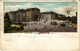T3 1900 Legnica, Liegnitz; Gartenstrasse, Breslauer Platz, Parkstrasse / Square, Trams. Verlag F. Schmuck Litho (EK) - Zonder Classificatie