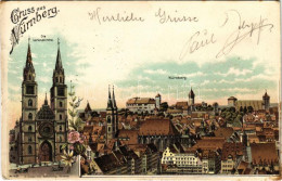 T2/T3 1898 (Vorläufer) Nürnberg, Nuremberg; Die Lorenzkirche / General View, Church. Art Nouveau, Floral, Litho (EK) - Ohne Zuordnung