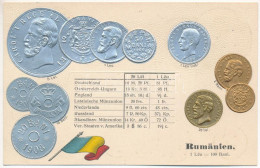 ** T1 Rumänien - Münzenkarte / Románia - érmék és Zászló. Dombornyomott / Romanian Coins And Flag. M.H. Berlin-Schbg. Em - Zonder Classificatie