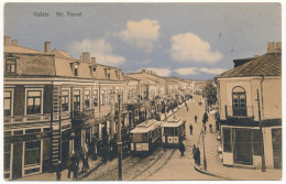 * T2 1910 Galati, Galatz; Strada Tecuci / Street, Shops, Trams - Unclassified