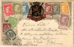 T2 1904 Belgium. Set Of Belgian Stamps And Coat Of Arms. Ottmar Zieher Carte Philatelie - Zonder Classificatie