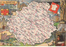 72 - SAN62069 - SARTHE - Carte Géographique Du Département - CPSM 10x15 Cm - Autres & Non Classés