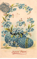 Pâques - N°87439 - Joyeuses Pâques - Oeufs Décorés De Myosotis - Carte Gaufrée - Pascua