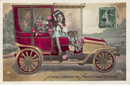 Automobile - N°89125 - Je Vous Envoie Ces Fleurs Et Mes Caresses - Fillette Dans Une Voiture - Carte Montage - Buses & Coaches