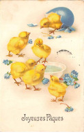 Pâques - N°87464 - Joyeuses Pâques - Poussins Près D'une écuelle Remplie D'eau, Un Sortant D'un Oeuf - Ostern