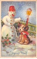 Noël - N°87521 - Joyeux Noël - Chien Tenant Un Os Près D'un Bonhomme De Neige - Carte Vendue En L'état - Sonstige & Ohne Zuordnung