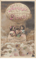 Pâques - N°87452 - Heureuses Pâques - Recevez Tous Nos Cadeaux ... Beaux - Fillettes Dans Un Oeuf Sous Un Ballon - Pascua
