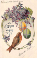 Pâques - N°87449 - Joyeuses Pâques - Oiseau Sous Des Oeufs Et Des Violettes - Pâques