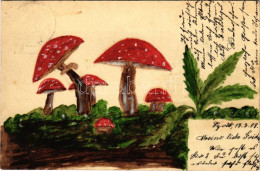 T3 1908 Gombák, Kézzel Rajzolt / Mushrooms, Hand-drawn (lyuk / Pinhole) - Unclassified
