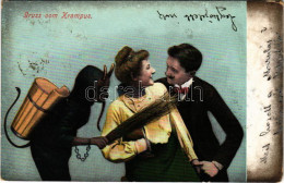 T2/T3 1904 Gruss Vom Krampus / Krampus Greetings With Birch And Couple (EK) - Ohne Zuordnung