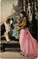 T2/T3 1910 Anya és Lánya A Család Kutyájával / Mother And Daughter With The Family Dog (EK) - Unclassified