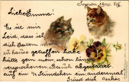 T2 1900 Cats And Flowers. Litho - Non Classés