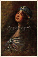 ** T2 Tanulmányfej. Cigánylány / Studienkopf / Head Study. Hungarian Gypsy Lady Art Postcard. Magyar Rotophot Társaság N - Non Classés