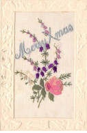 Fantaisie - N°89227 - Brodées - Merry Xmas - Fleurs Dont Une Rose - Embroidered