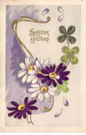 Fleurs - N°89237 - Souvenir Affectueux - Fleurs En Tissu Et Trèfles - Carte Gaufrée - Blumen