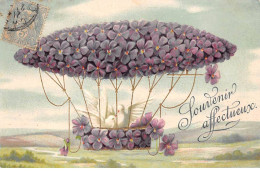 Fantaisies - N°88406 - Souvenir Affectueux - Colombes Dans La Nacelle D'un Dirigeable En Fleurs - Carte Gaufrée - Other & Unclassified