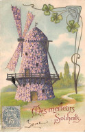 Nouvel An - N°90289 - Mes Meilleurs Souhaits - Moulin à Vent Fait En Violettes - Carte Gaufrée - New Year