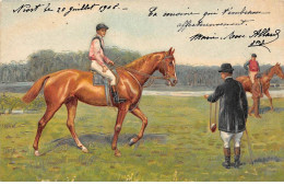 Fantaisie - N°90104 - Homme Au Milieu De Jockeys Sur Leur Monture - Carte Gaufrée - Sonstige & Ohne Zuordnung