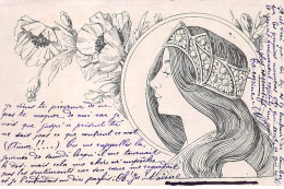 Illustrateur - N°89837 - Art Nouveau - Femme De Profil, Portant Une Couronne, Et Coquelicots - Autres & Non Classés