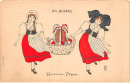 Illustrateur - N°89790 - En Alsace - Heureuses Pâques - Deux Alsaciennes Portant Des Oeufs Dans Un Panier - Autres & Non Classés