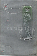 T2 1904 Ezüst Dombornyomott Szecessziós Művészlap / Art Nouveau Embossed Silver Art Postcard - Non Classés