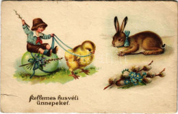 ** T3 Kellemes Húsvéti ünnepeket! Csibe Fogat / Easter Greeting, Chicken Cart. Litho (szakadás / Tear) - Unclassified