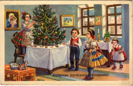 T2/T3 1941 Kellemes Karácsonyi ünnepeket! Magyar Gyerekek / Christmas Greeting, Hungarian Folklore S: Nemes (EK) - Non Classificati