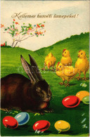 ** T2/T3 Kellemes Húsvéti ünnepeket / Easter Greeting Art Postcard With Rabbit, Chicken And Eggs (EK) - Ohne Zuordnung