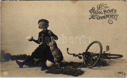T2/T3 1910 Boldog Húsvéti ünnepeket / Easter Greeting With Girl, Egg, Bicycle And Rabbit (EK) - Sin Clasificación