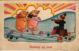 T2/T3 Boldog új évet! Malac Tánc / New Year Greeting, Pig Dance S: Gyulai (EK) - Ohne Zuordnung