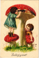 * T2/T3 Boldog új évet! Gombák / New Year Greeting, Mushrooms. H & S. B. Litho (EK) - Zonder Classificatie