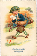 T2/T3 1930 Szívélyes üdvözlet Névnapjára / Name Day Greeting Card, Boy With Golf Clubs (EK) - Unclassified