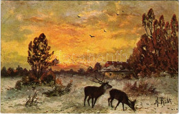 ** T2/T3 Hunting Art Postcard, Deer And Stag. H.S.M. Serie 515. Artist Signed (EK) - Ohne Zuordnung