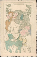 Jugendstil Frau Mit Spiegel I-II (fleckig) Art Nouveau - Andere & Zonder Classificatie
