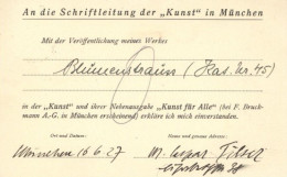 Kunstgeschichte München Caspar-Filser, Maria Handschriftlich Ausgefüllte Karte Für Die Zeitschrift Kunst Für Alle 1927 I - Sonstige & Ohne Zuordnung