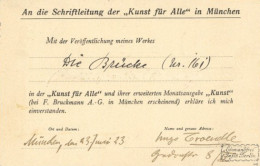Kunstgeschichte München Troendle, Hugo Handschriftlich Ausgefüllte Karte Für Die Zeitschrift Kunst Für Alle 1923 I-II - Other & Unclassified