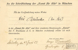 Kunstgeschichte München Troendle, Hugo Handschriftlich Ausgefüllte Karte Für Die Zeitschrift Kunst Für Alle 1923 I-II - Autres & Non Classés