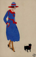 Handgemacht Papier-Collage Frau Mit Hund I-II Chien - Autres & Non Classés