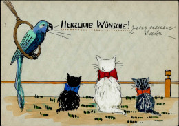 Handgemalt Neujahr Katzen I-II Peint à La Main Bonne Annee Chat - Autres & Non Classés