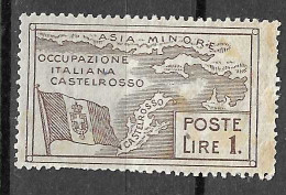 CASTELROSSO  - 1923 - LIRE 1,00 - NUOVO MH* (YVERT 14 - MICHEL 14- SS 14) - Castelrosso