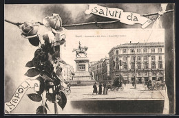 Cartolina Napoli, Monumento A Vittorio Emanuele E Grand Hotel Londres  - Napoli