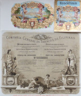 Tabak / Rauchen Lot Ausgabeschein Der Compania General De Tabacos De Filipinas (26x33 Cm) Und 2 Etiketten 1882 II - Altri & Non Classificati