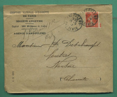 Semeuse 10 C Perforé CN Sur Lettre Entête Comptoir National D' Escompte Agence D' Angoulême Cachet Angoulême 15 05 1912 - Lettres & Documents
