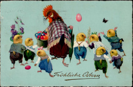 Ostern Hühner Personifiziert II (Eckbug, Ränder Abgestossen) Paques - Pasqua