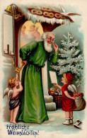 Weihnachtsmann Engel Kinder Prägekarte I-II Pere Noel Ange - Sonstige & Ohne Zuordnung