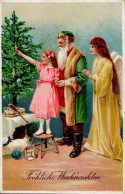 Weihnachtsmann Engel Prägekarte I-II (Ecke Abgestossen) Pere Noel Ange - Otros & Sin Clasificación