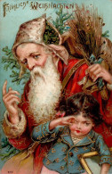 Weihnachtsmann Kind Prägekarte II (Stauchung) Pere Noel - Sonstige & Ohne Zuordnung
